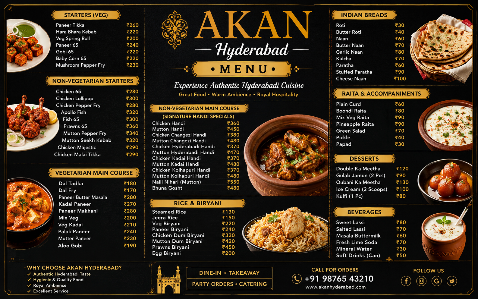 Akan Hyderabad Menu
